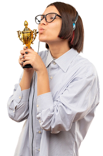 Woman holding a trophy